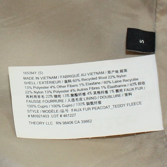 Theory Women's Faux Fur Peacoat brown 4 buttons 2 inside pockets front sz Small - Picture 7 of 9